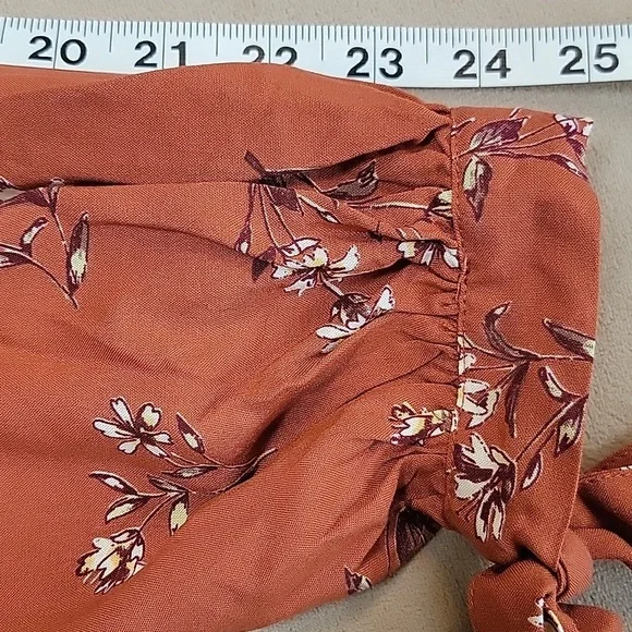 Wild Fable Burnt Orange V-Neck Bishop Sleeve Dress Size Medium NWT - Picture 8 of 9